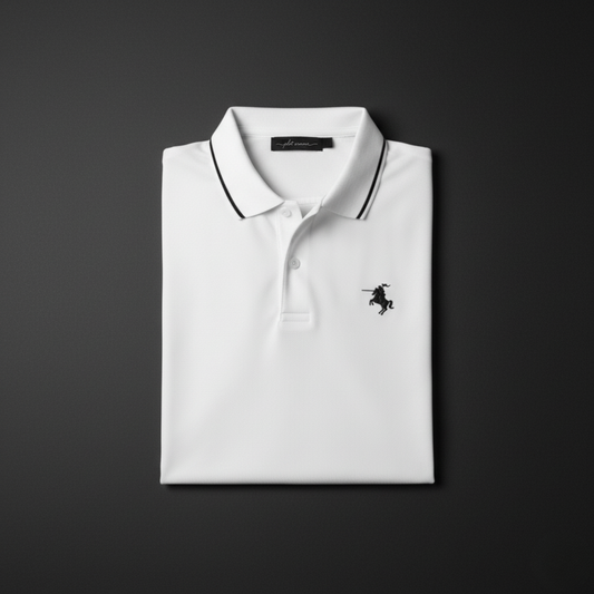 White Polo T-Shirt - Premium Cotton Lycra Blend - Cavalier Collection PlotArmour Store Polo T-Shirts