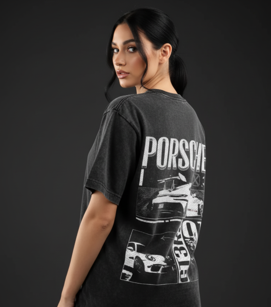 Porsche Acid Wash Oversized Tee