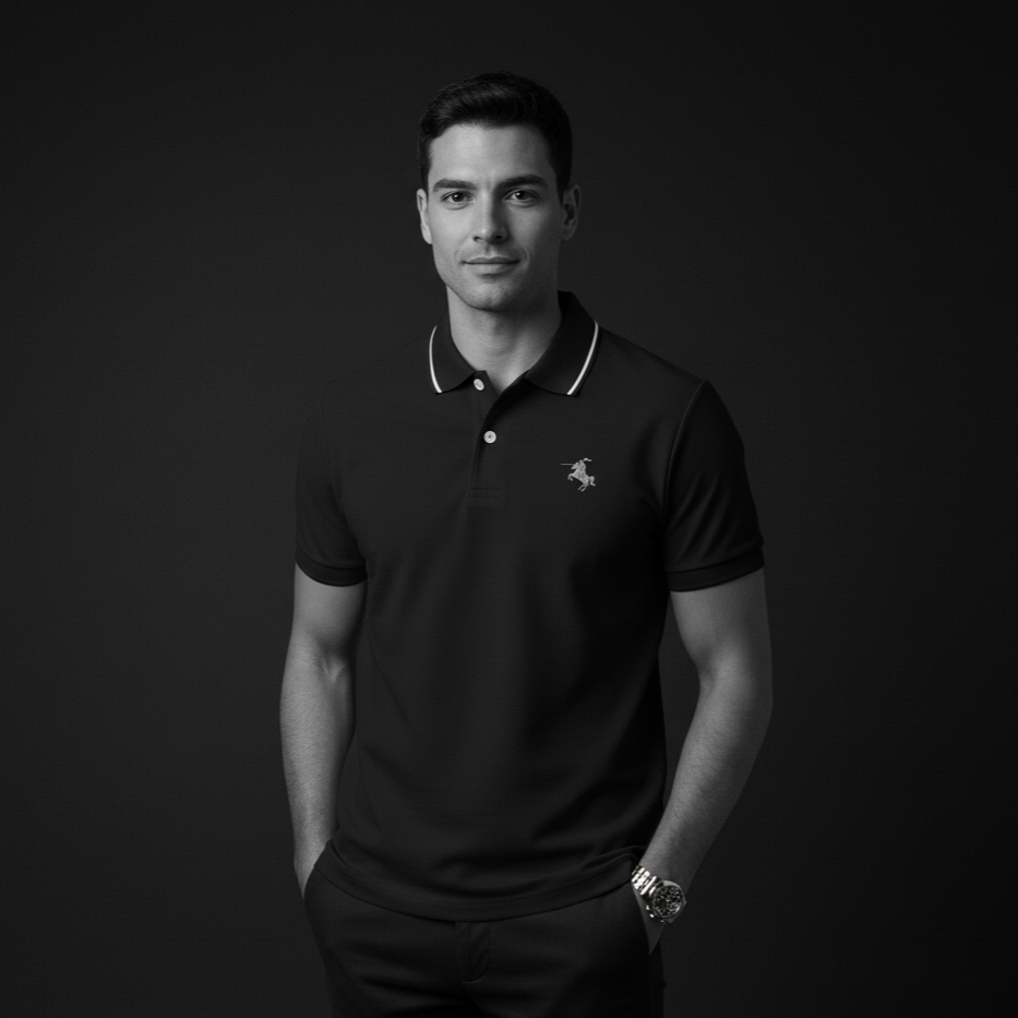 Black Polo T-Shirt - Premium Cotton Lycra Blend - Cavalier Collection PlotArmour Store Polo T-Shirts