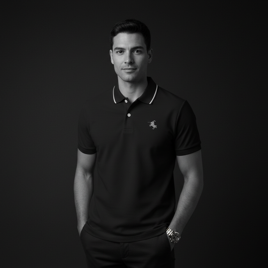 Black Polo T-Shirt - Premium Cotton Lycra Blend - Cavalier Collection PlotArmour Store Polo T-Shirts