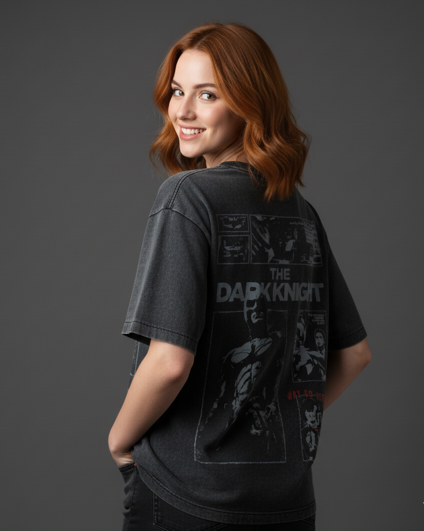 Batman The Dark Knight Acid Wash Oversized Tee