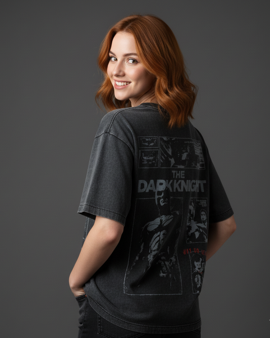 Batman The Dark Knight Acid Wash Oversized Tee